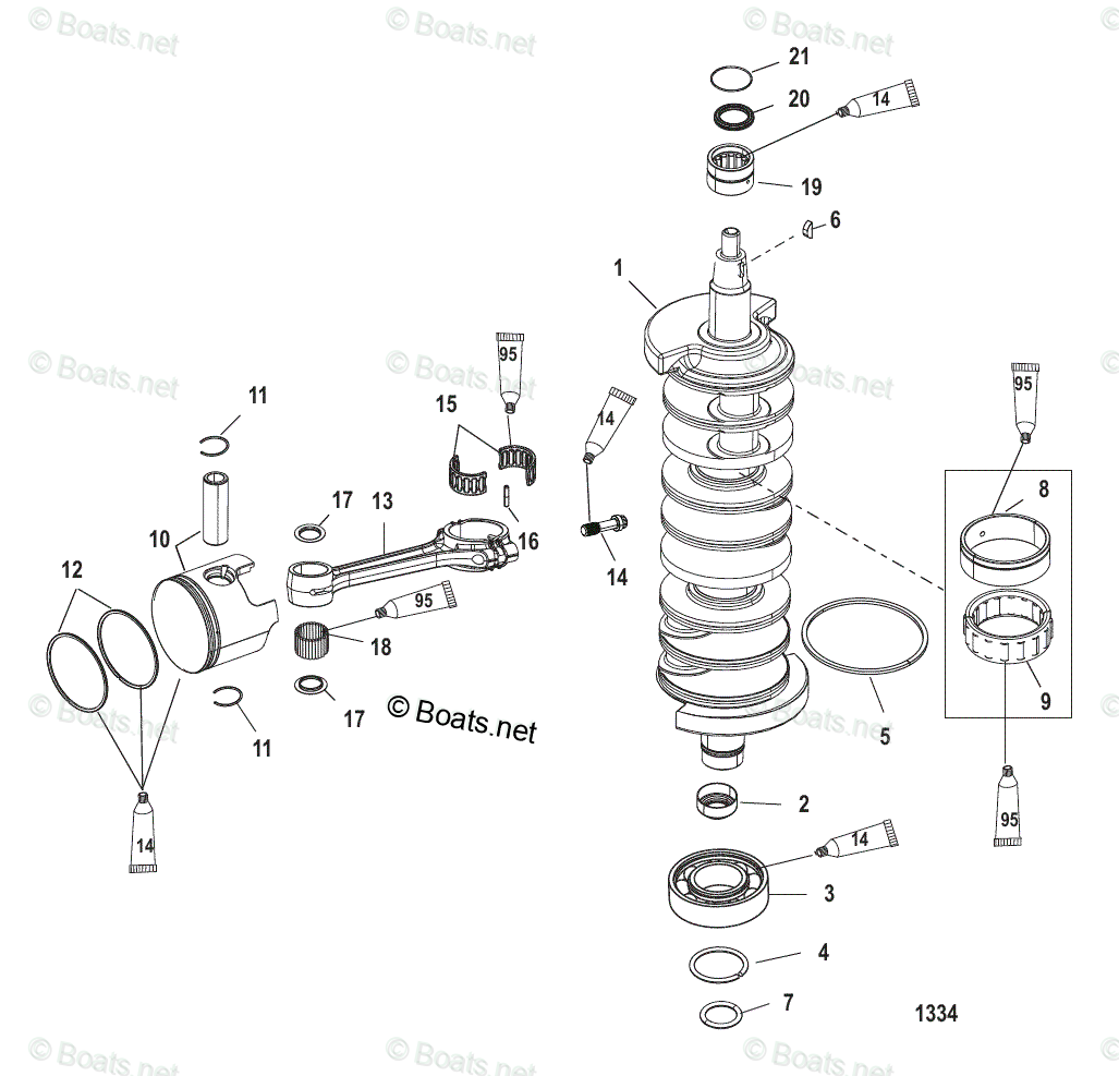 Mercury Outboard 250HP OEM Parts Diagram For Crankshaft Pistons And