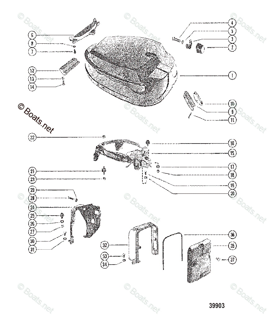 Mercury Outboard Hp Oem Parts Diagram For Top Cowl And Support