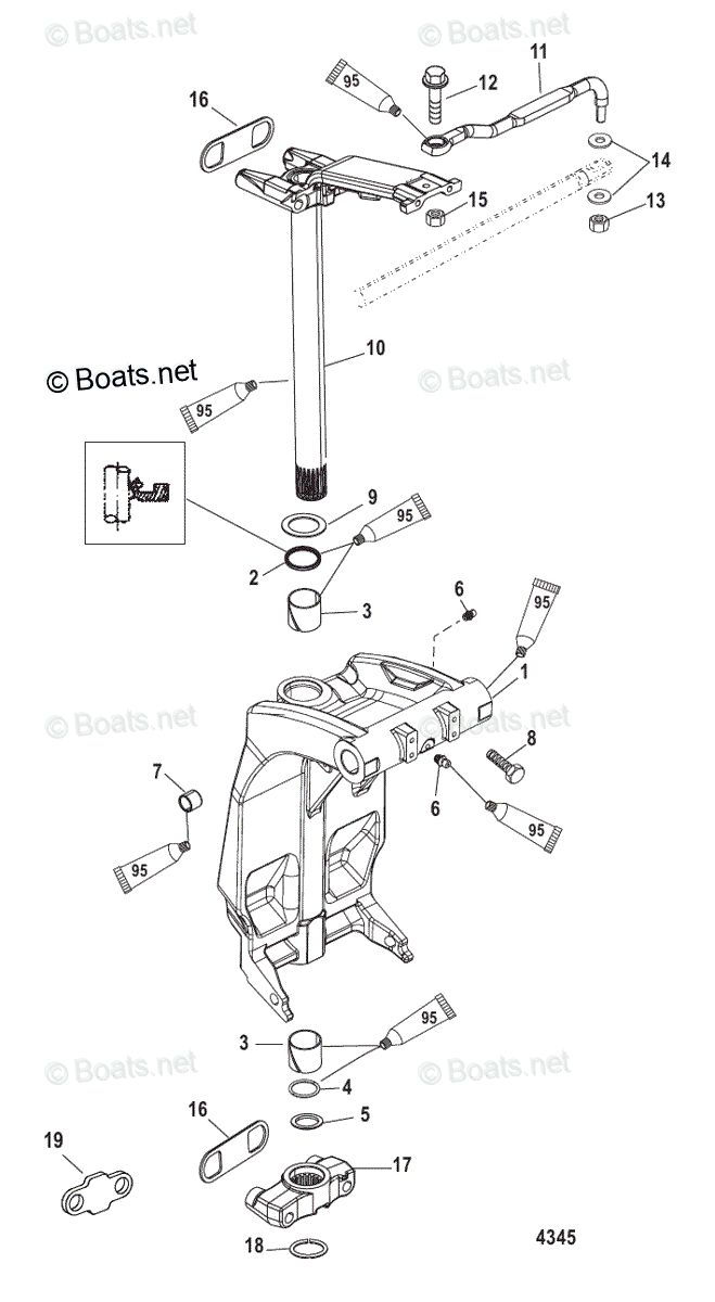 Mercury Outboard Hp Oem Parts Diagram For Swivel Bracket And Steering