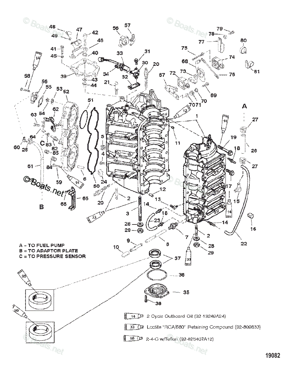 Mercury Outboard Hp Oem Parts Diagram For Cylinder Block And End Cap