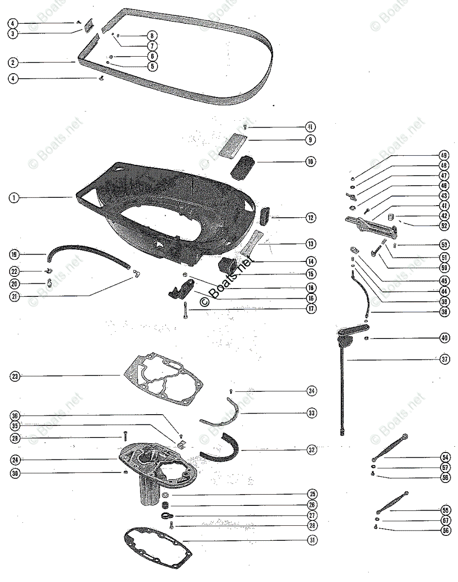 Mercury Outboard 110HP OEM Parts Diagram For Bottom Cowl And Shift