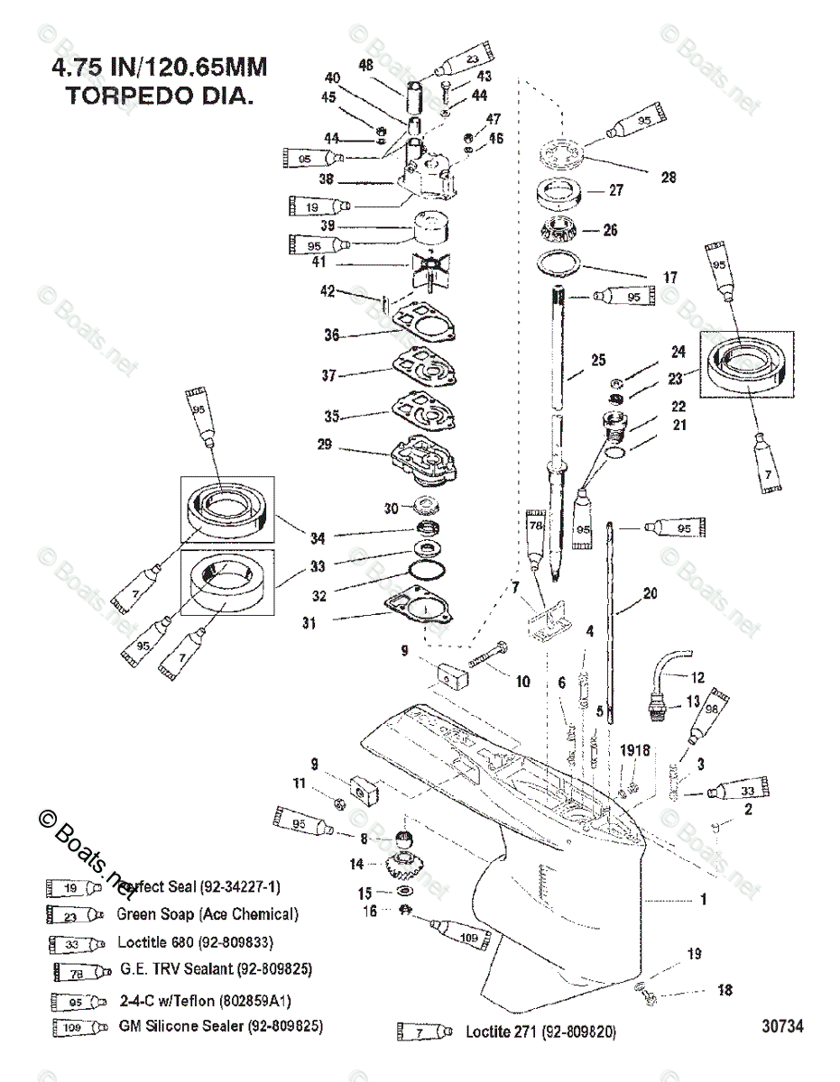 Mercury Outboard 200HP OEM Parts Diagram For Gear Housing Driveshaft