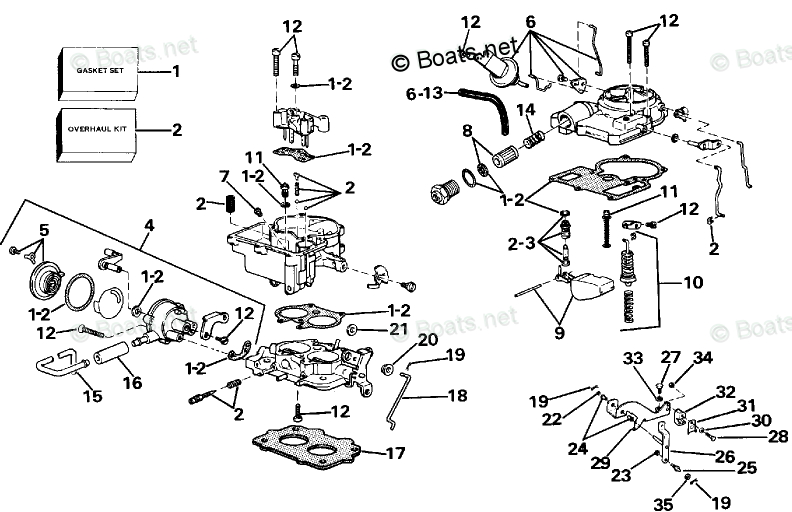 OMC Sterndrive Parts 4.30 Liter OEM Parts Diagram for Carburetor - 2V