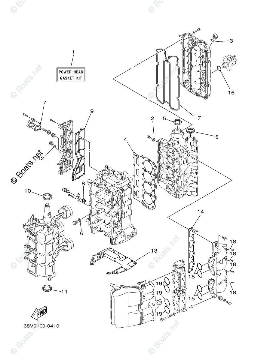 Yamaha Outboard Parts by HP 115HP OEM Parts Diagram for Repair Kit 1