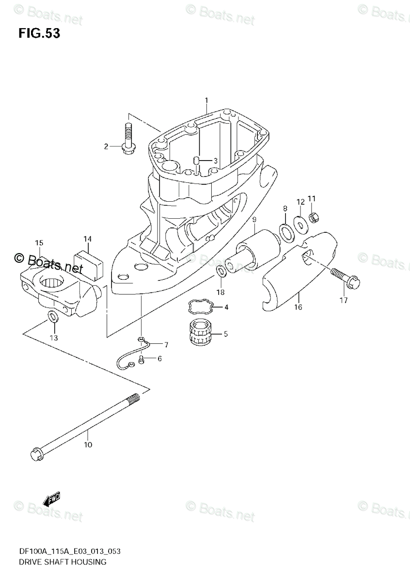 Suzuki Outboard Parts by Model DF 115A OEM Parts Diagram for Drive Shaft Housing (DF115AT E03