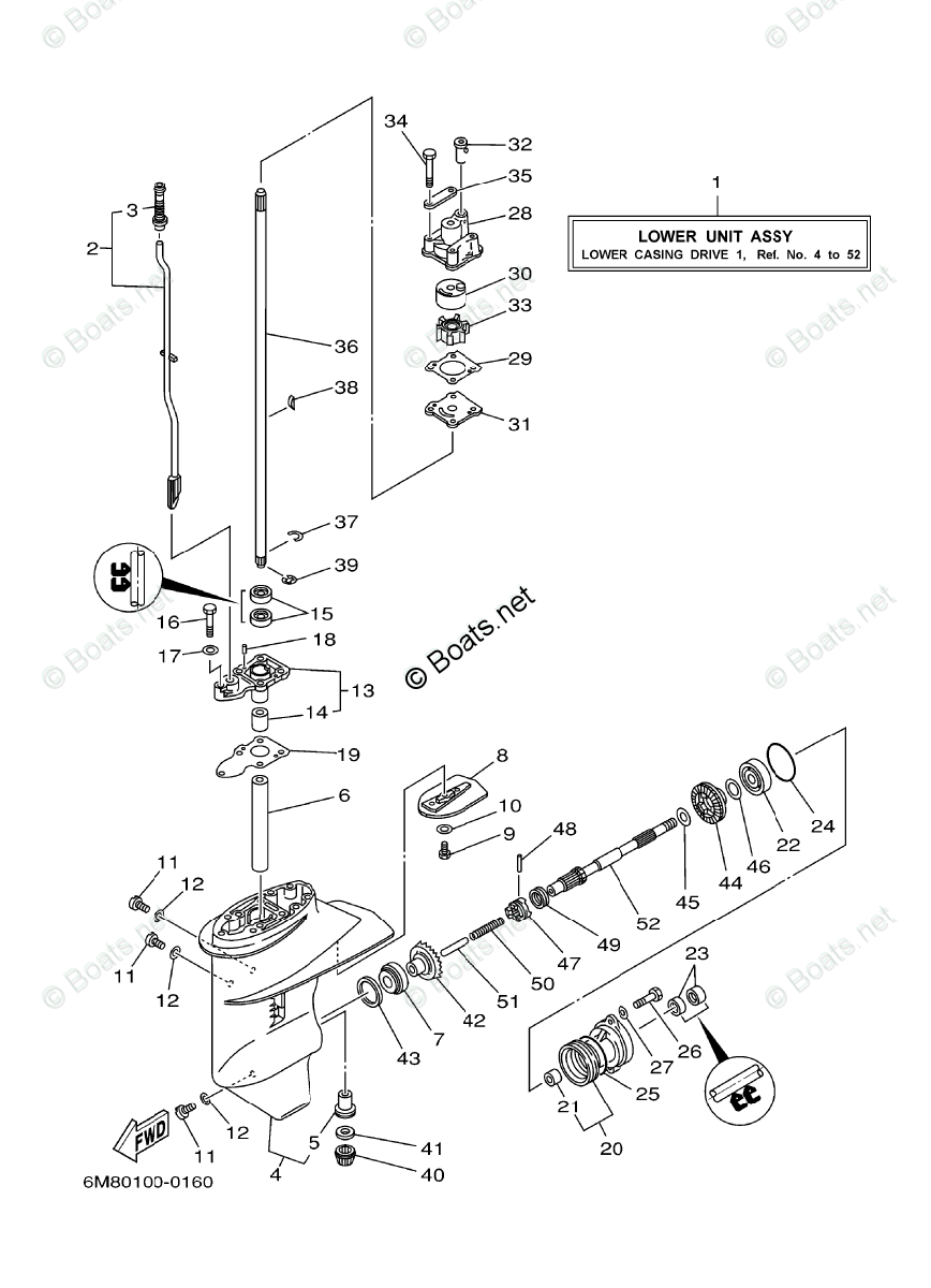 Yamaha Outboard Parts by HP 8HP OEM Parts Diagram for Lower Casing