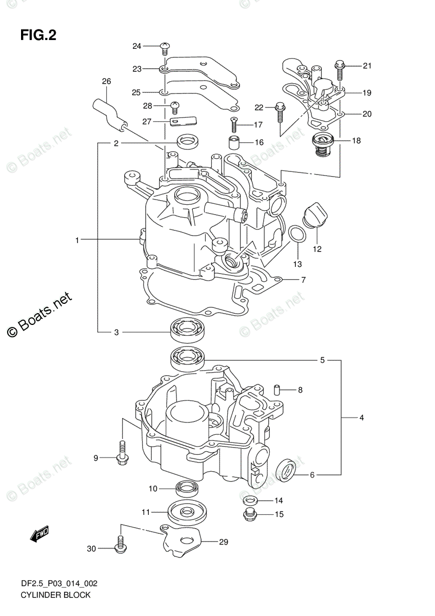 Suzuki Outboard Parts by Year 2014 OEM Parts Diagram for CYLINDER BLOCK