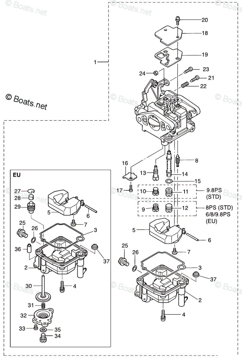 Tohatsu 2014 MFS9.8A3 - 4 Stroke Tohatsu OEM Parts Diagram 