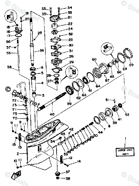 Yamaha Outboard Parts by HP 70HP OEM Parts Diagram for Lower - Drive 1
