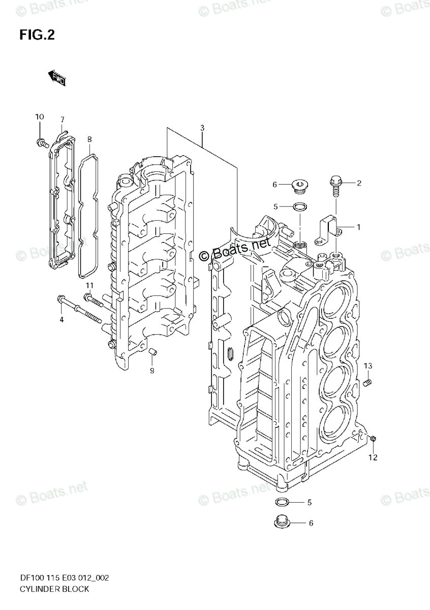 Suzuki Outboard Parts by Year 2012 OEM Parts Diagram for CYLINDER BLOCK