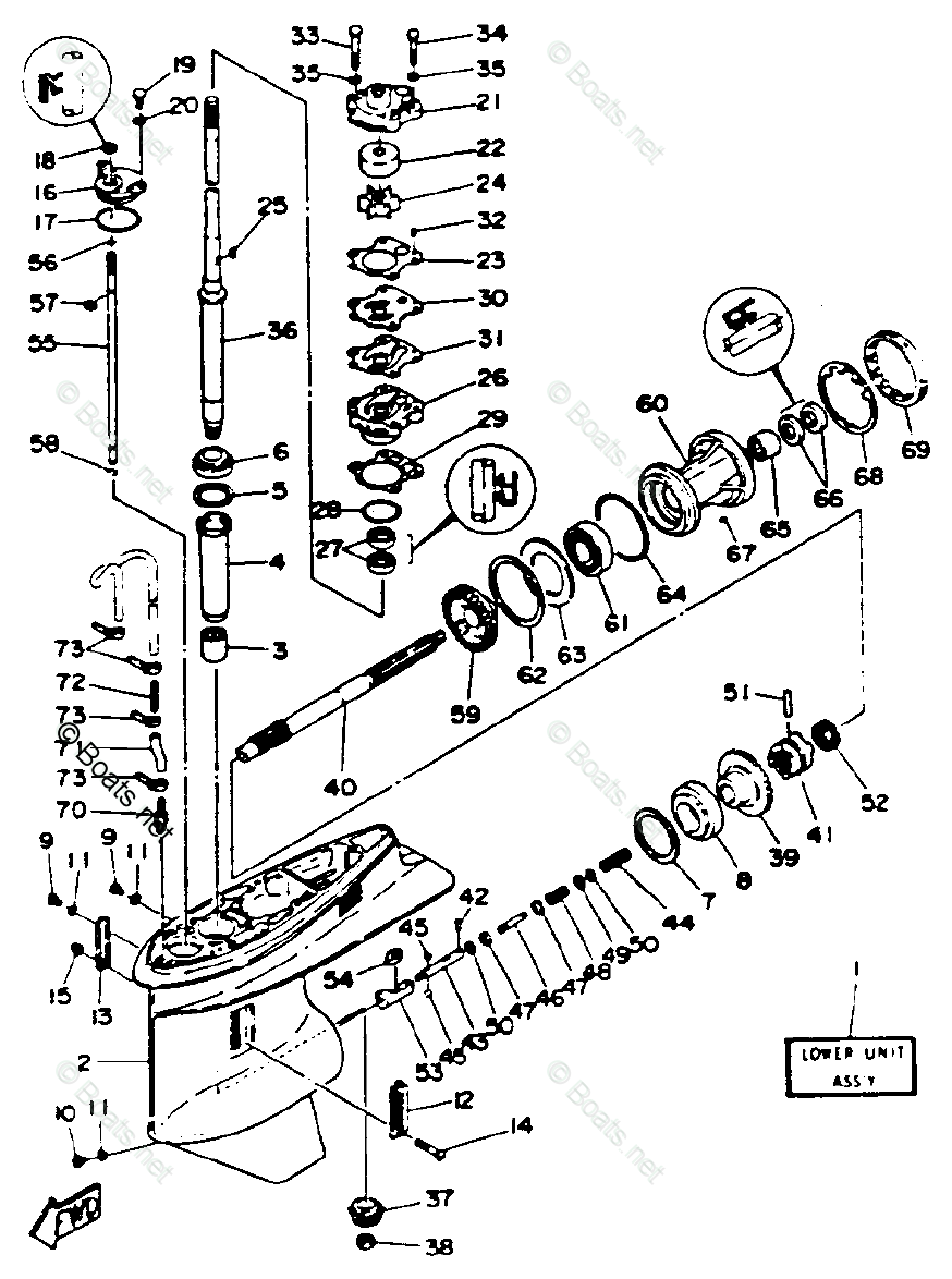 Yamaha Outboard Parts by HP 70HP OEM Parts Diagram for Lower - Drive 1