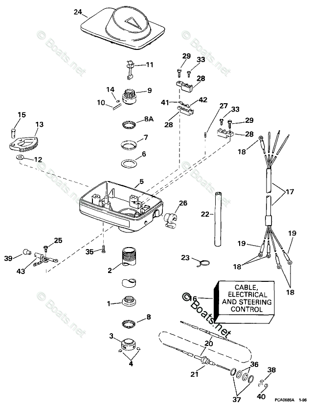 OMC Trolling Motor 24 Volt OEM Parts Diagram for Steering Housing Group ...