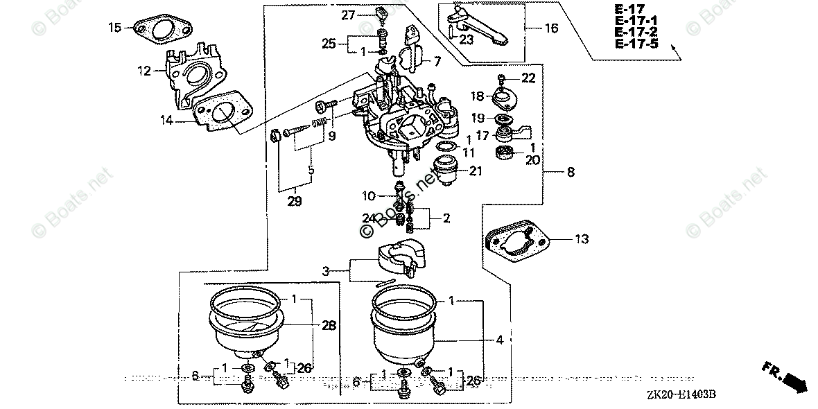 Honda Small Engine Parts GX240 OEM Parts Diagram for Carburetor (2