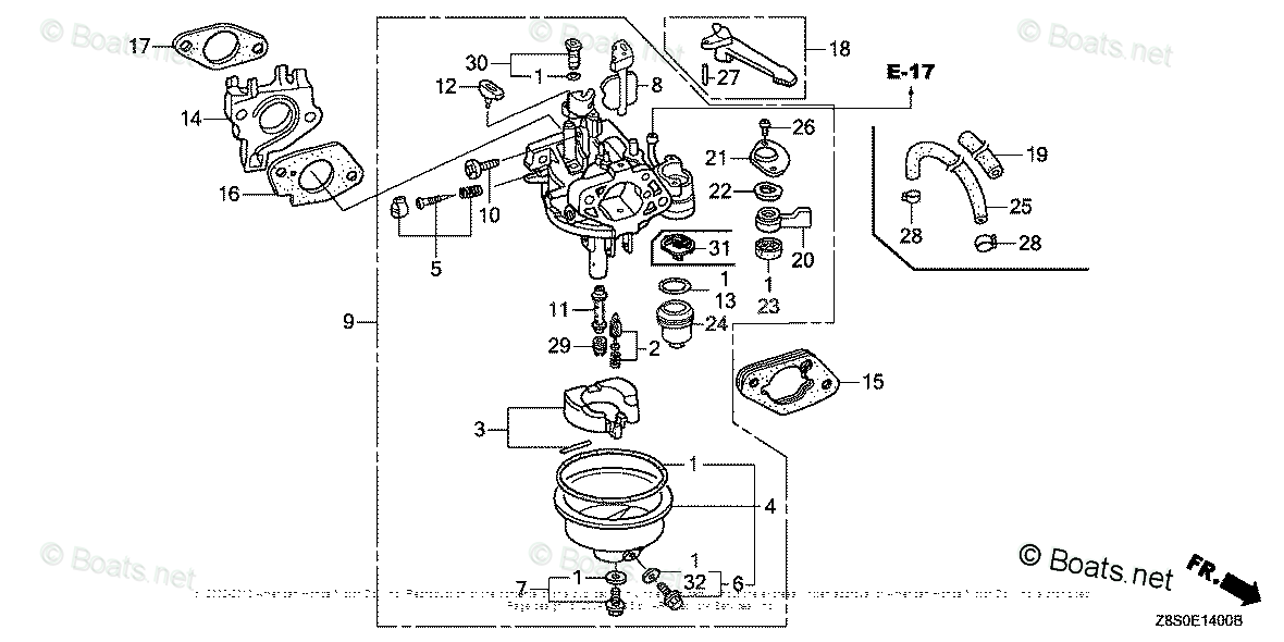 Honda Small Engine Parts GX240 OEM Parts Diagram for Carburetor (1