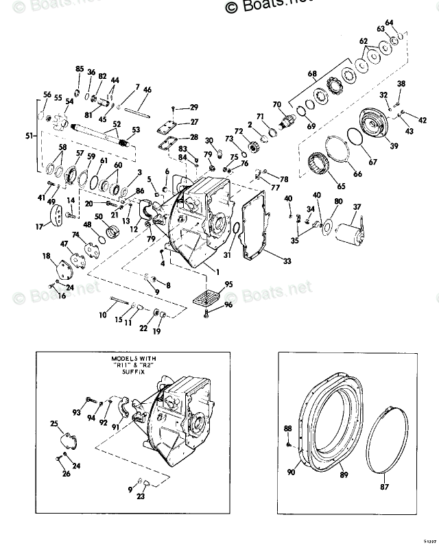 OMC Sterndrive Parts 225HP OEM Parts Diagram for Intermediate Housing