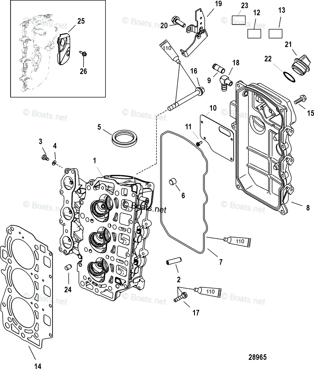 Mercury Outboard 40HP OEM Parts Diagram for CYLINDER HEAD | Boats.net