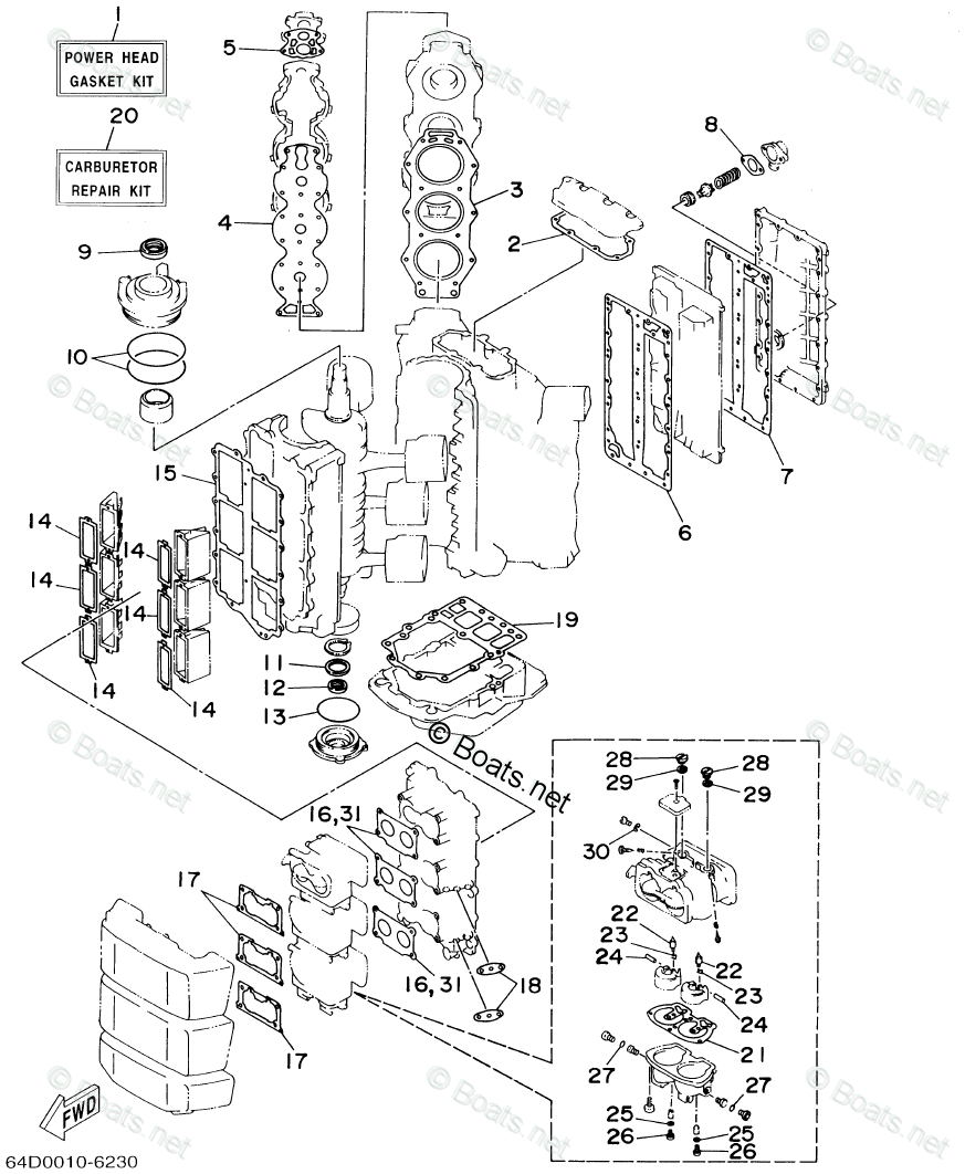 Yamaha Outboard Parts by HP 150HP OEM Parts Diagram for Repair Kit 1