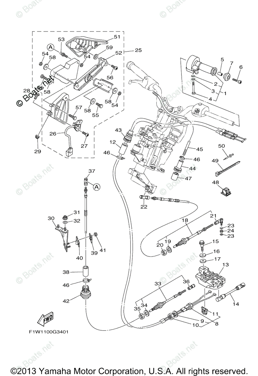 Yamaha Waverunner 2009 Oem Parts Diagram For Control Cable