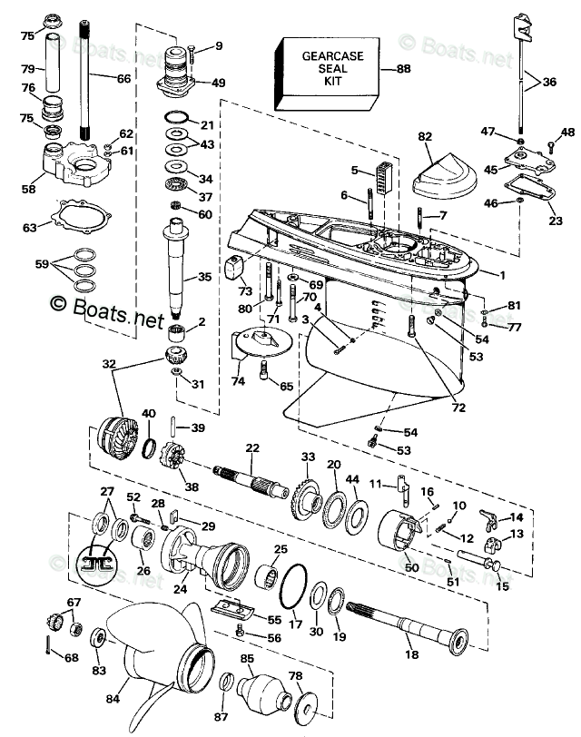 OMC Sterndrive Parts 4.30 Liter OEM Parts Diagram for Lower Gearcase