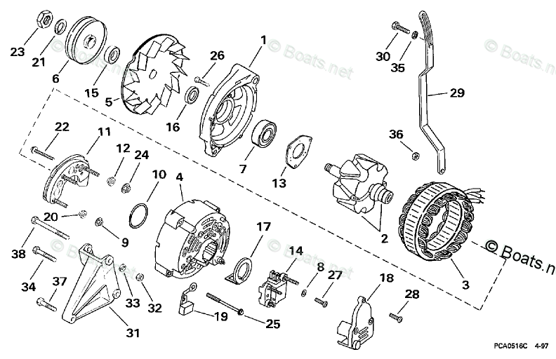 OMC Sterndrive Parts 7.40 Liter OEM Parts Diagram for Alternator