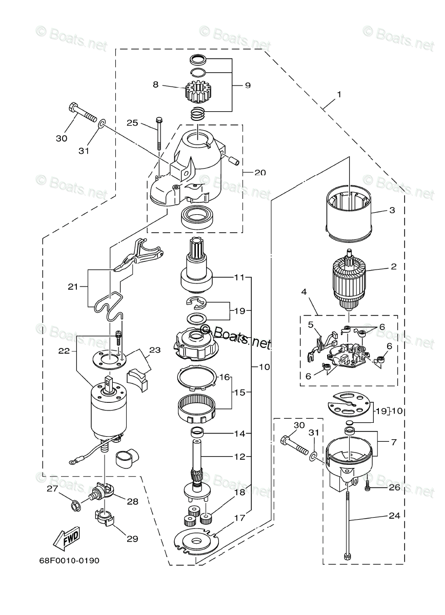 Yamaha Outboard Parts by Year 2001 OEM Parts Diagram for STARTING MOTOR