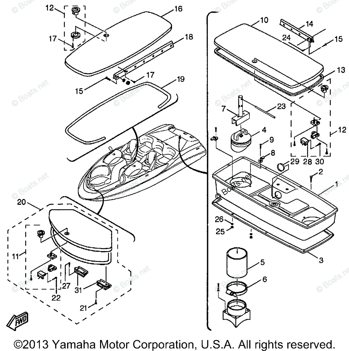 Yamaha Boat Parts 1999 OEM Parts Diagram for Deck Hatch 2 ...