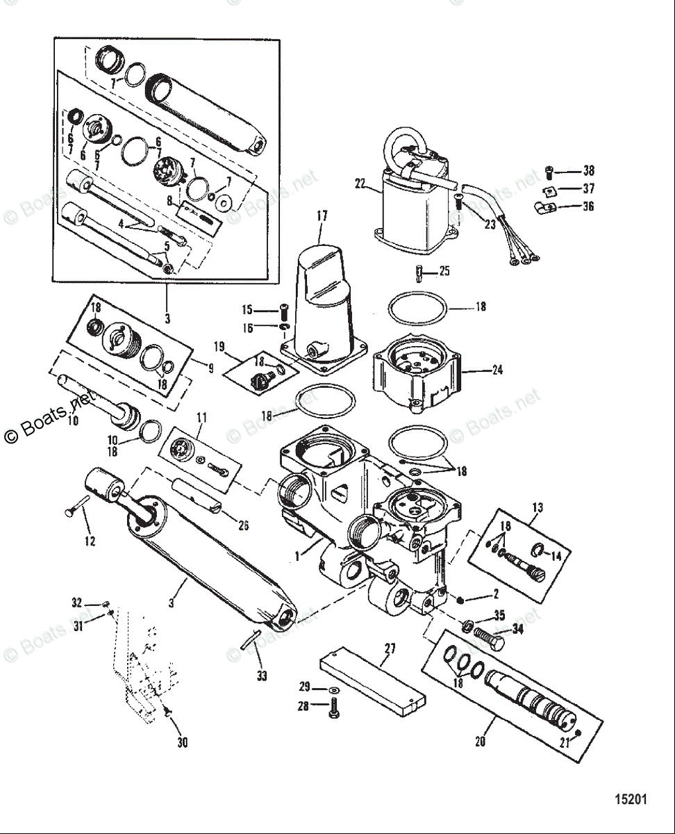 Mercury Mercury & Mariner Outboard Parts by HP & Liter 75HP OEM Parts Diagram for Power Trim Components, Three Ram (Design II ) - Boats.net