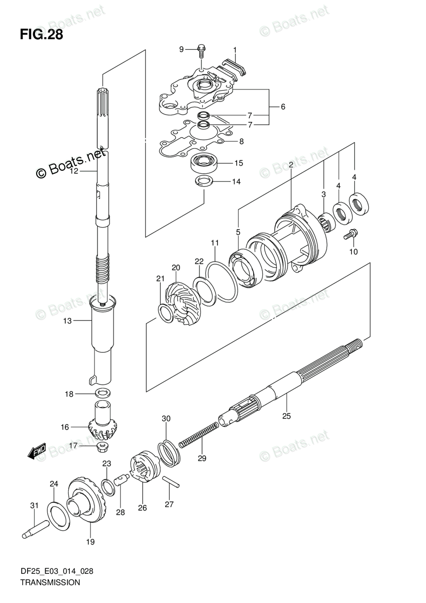 Suzuki Outboard Parts by Model DF 25 OEM Parts Diagram for Transmission