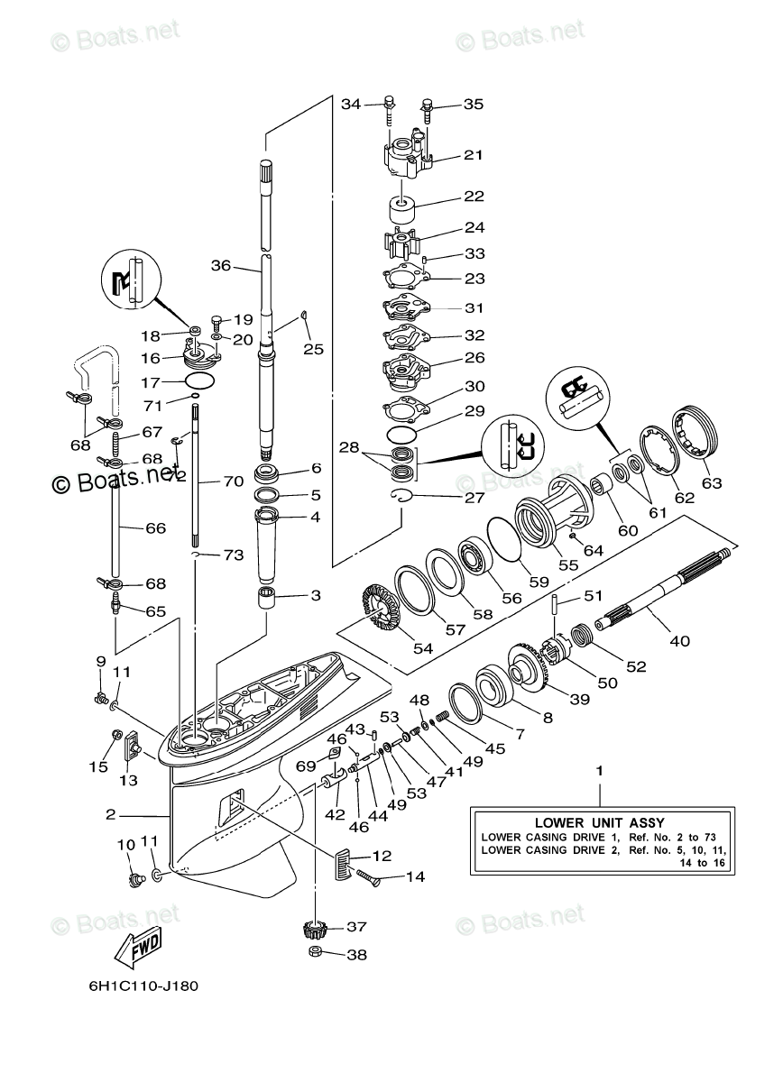 Yamaha Outboard Parts by HP 90HP OEM Parts Diagram for Lower Casing