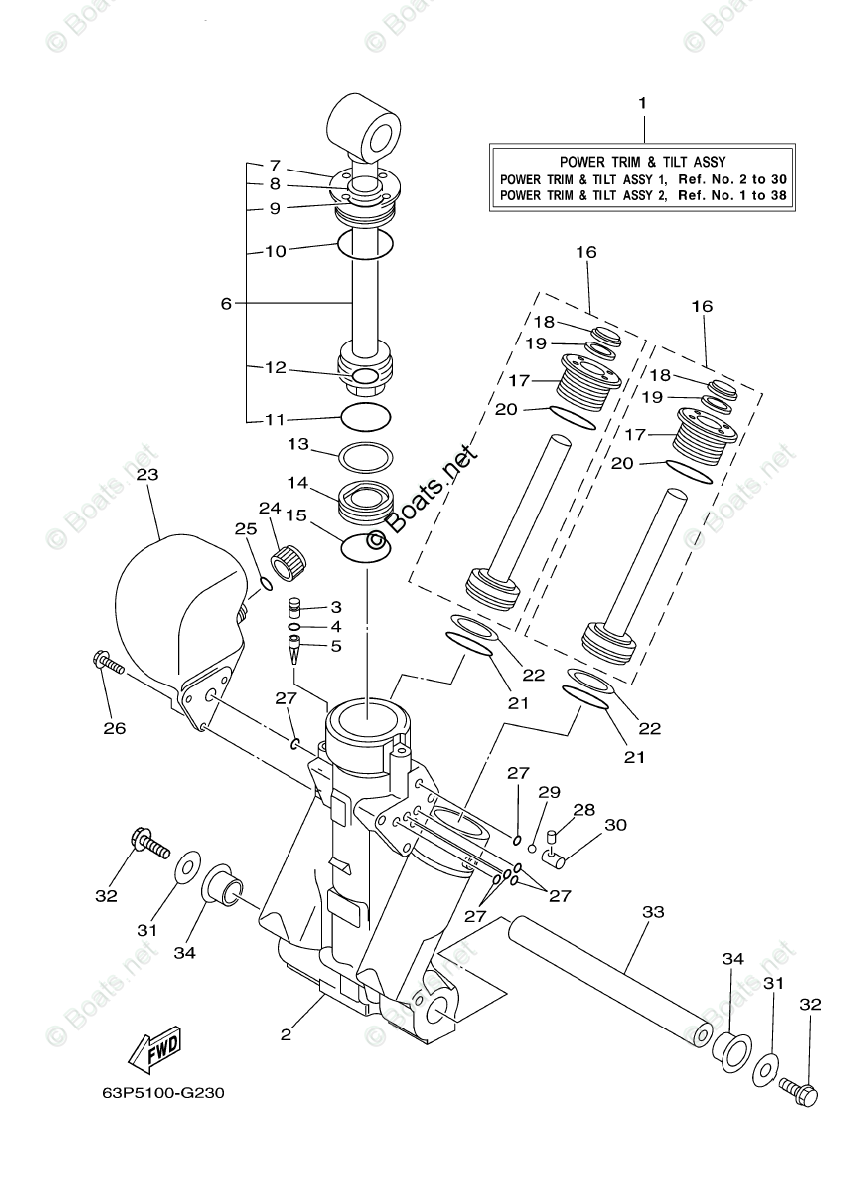 Yamaha Outboard Parts By Hp 150hp Oem Parts Diagram For Power Trim