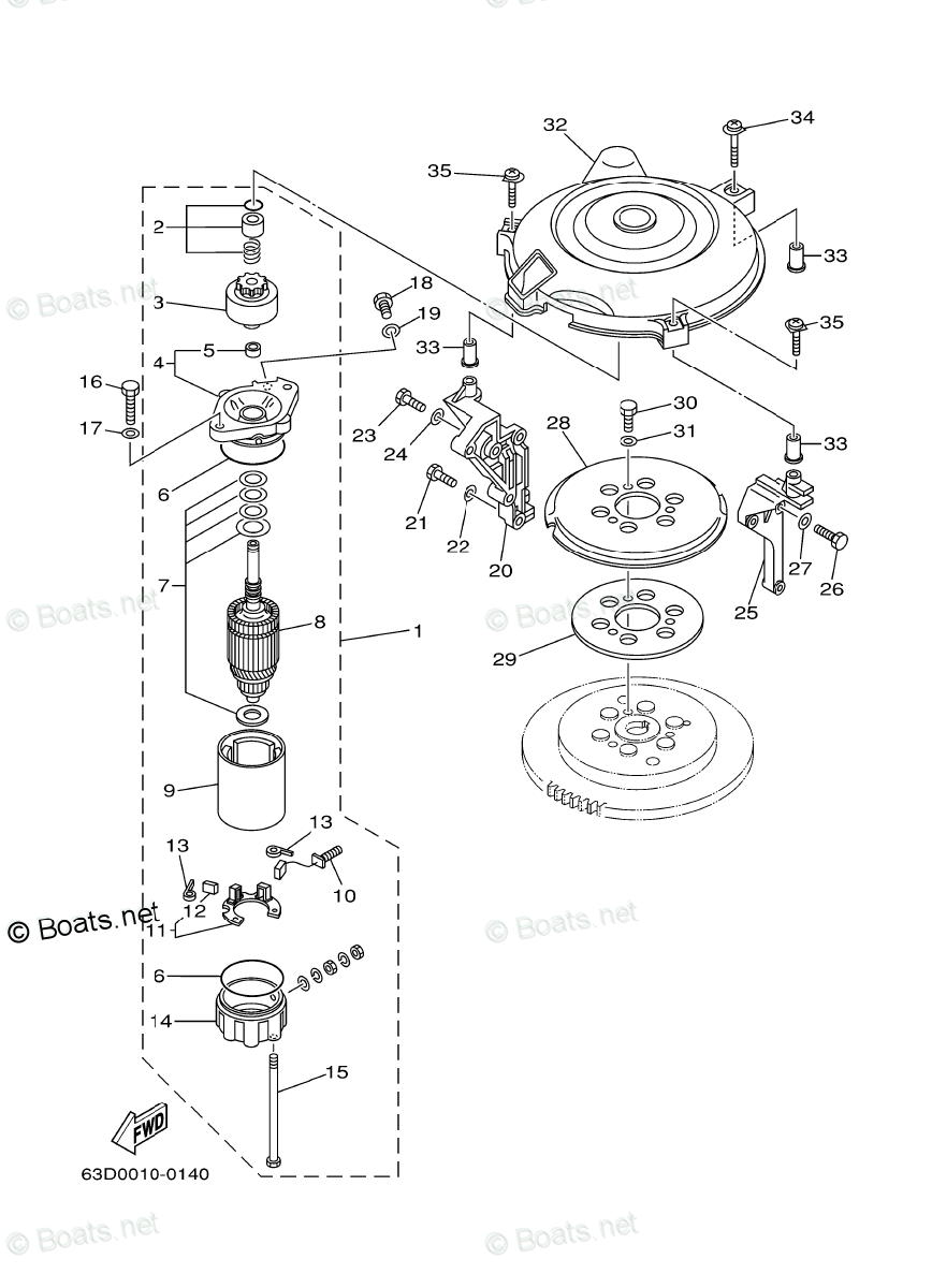 Yamaha Outboard Parts by Year 2000 OEM Parts Diagram for STARTING MOTOR