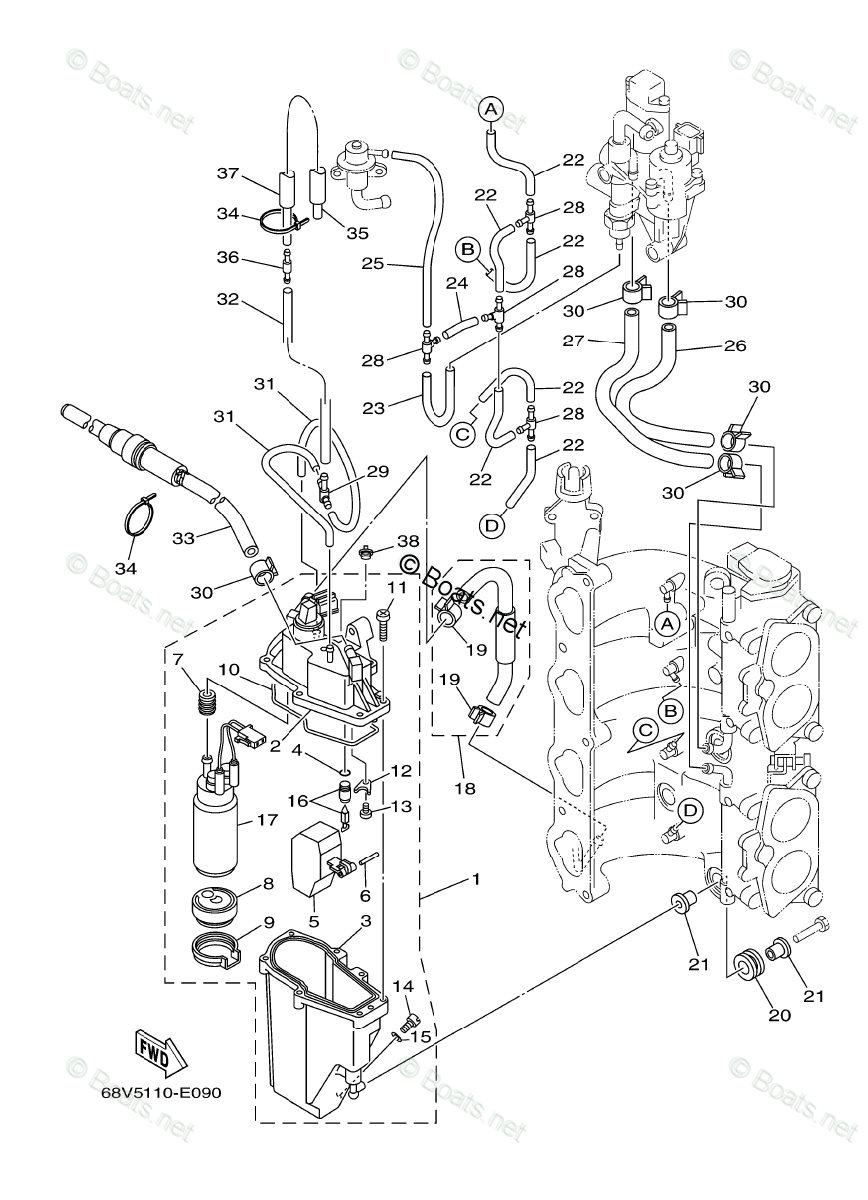 Yamaha Outboard Parts by HP 115HP OEM Parts Diagram for Fuel Injection