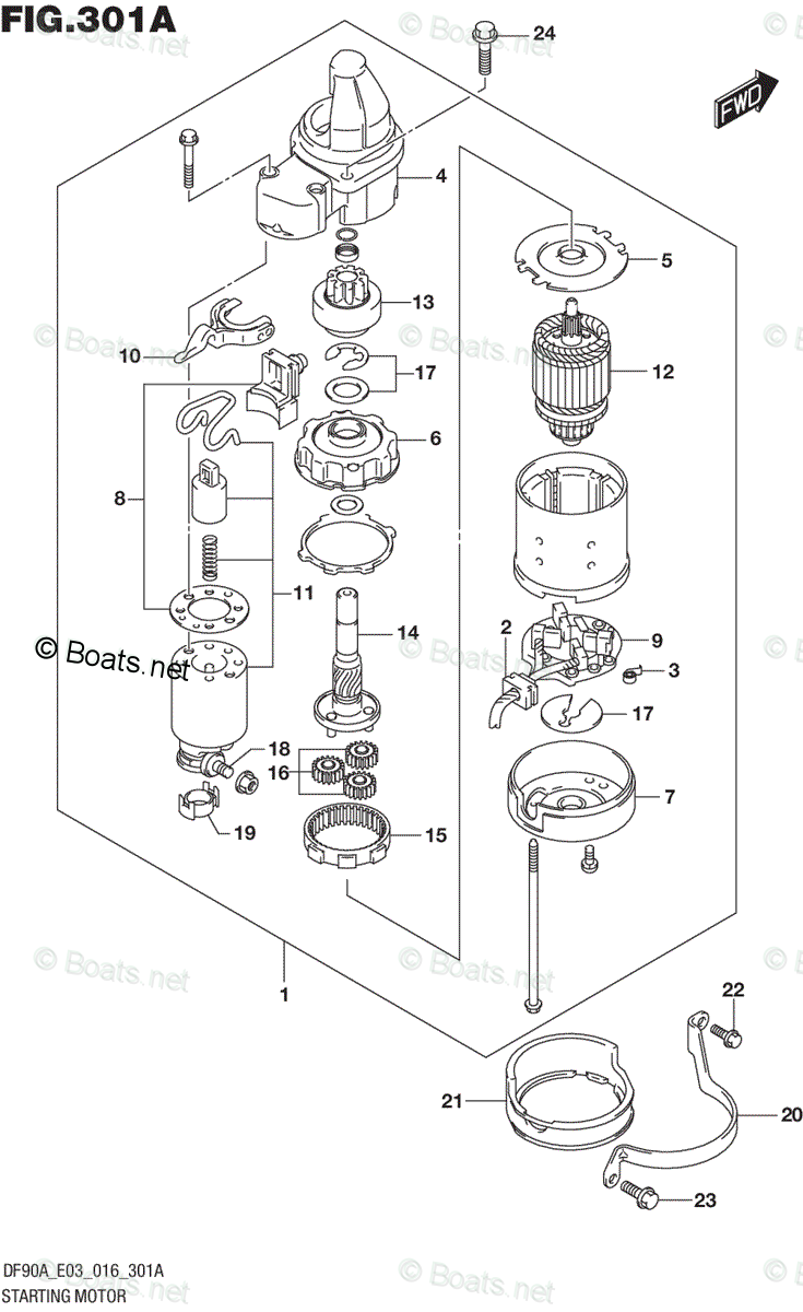 Suzuki Outboard Parts by Year 2016 OEM Parts Diagram for STARTING MOTOR