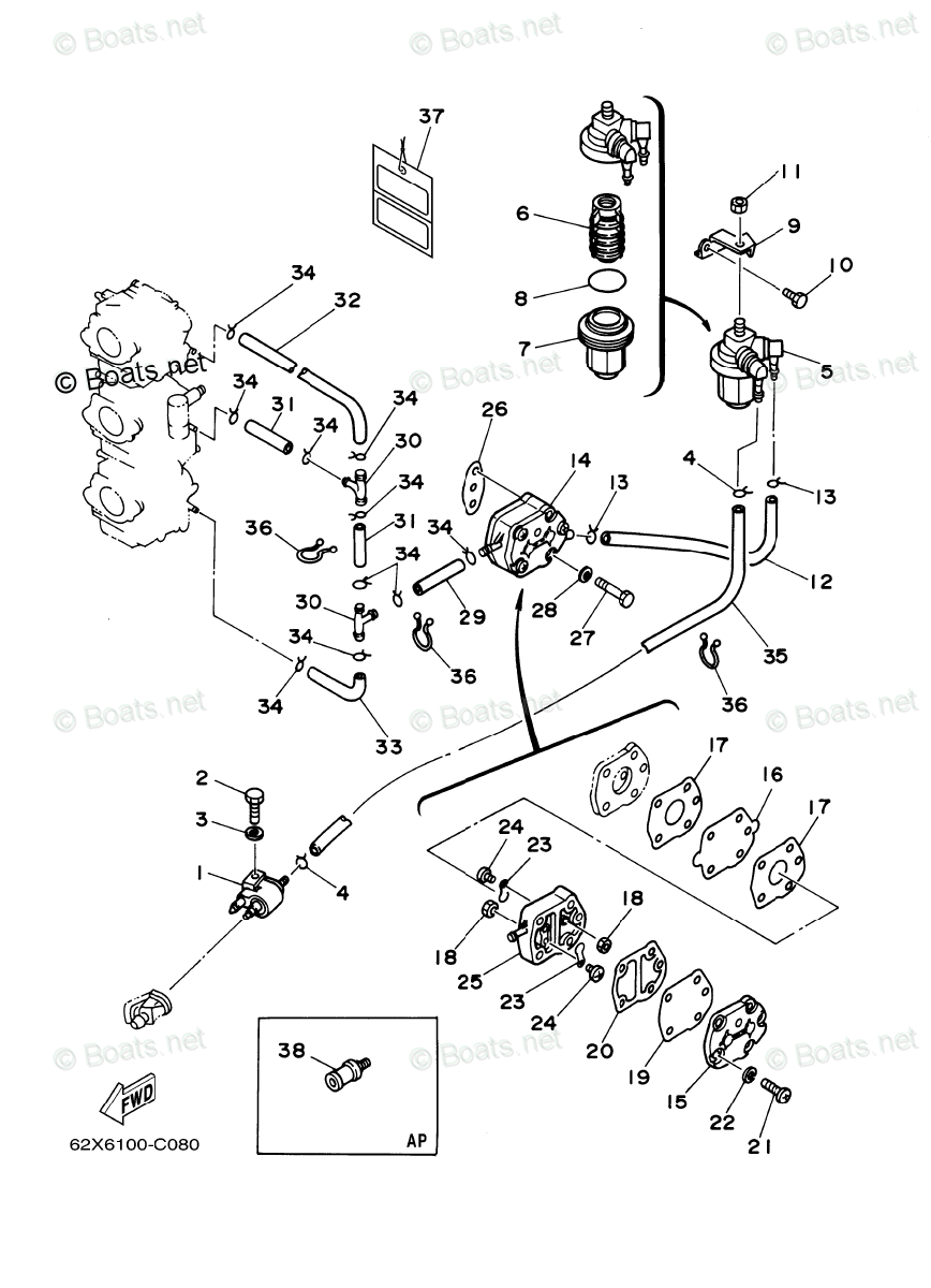 Yamaha Outboard Parts by HP 40HP OEM Parts Diagram for Fuel 1 | Boats.net