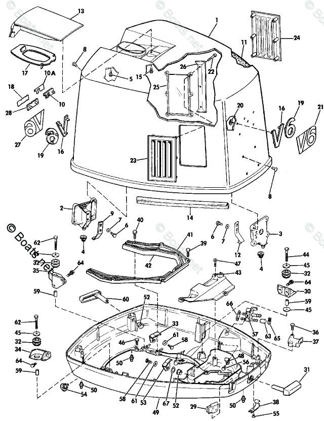 Johnson Outboard Parts by HP 150HP OEM Parts Diagram for Engine Cover