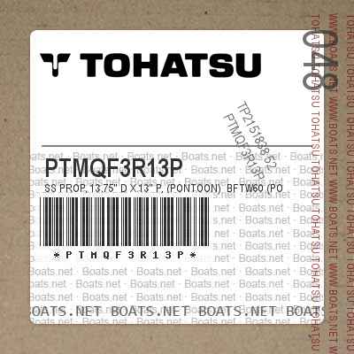 PTMQF3R13P SS PROP, 13.75" D X 13" P, (PONTOON) BFTW60 (POWER THRUST) -90