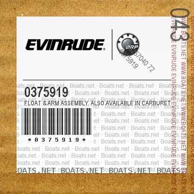0375919 FLOAT & ARM ASSEMBLY. Also available in Carburetor Repair Kit, part number 383052