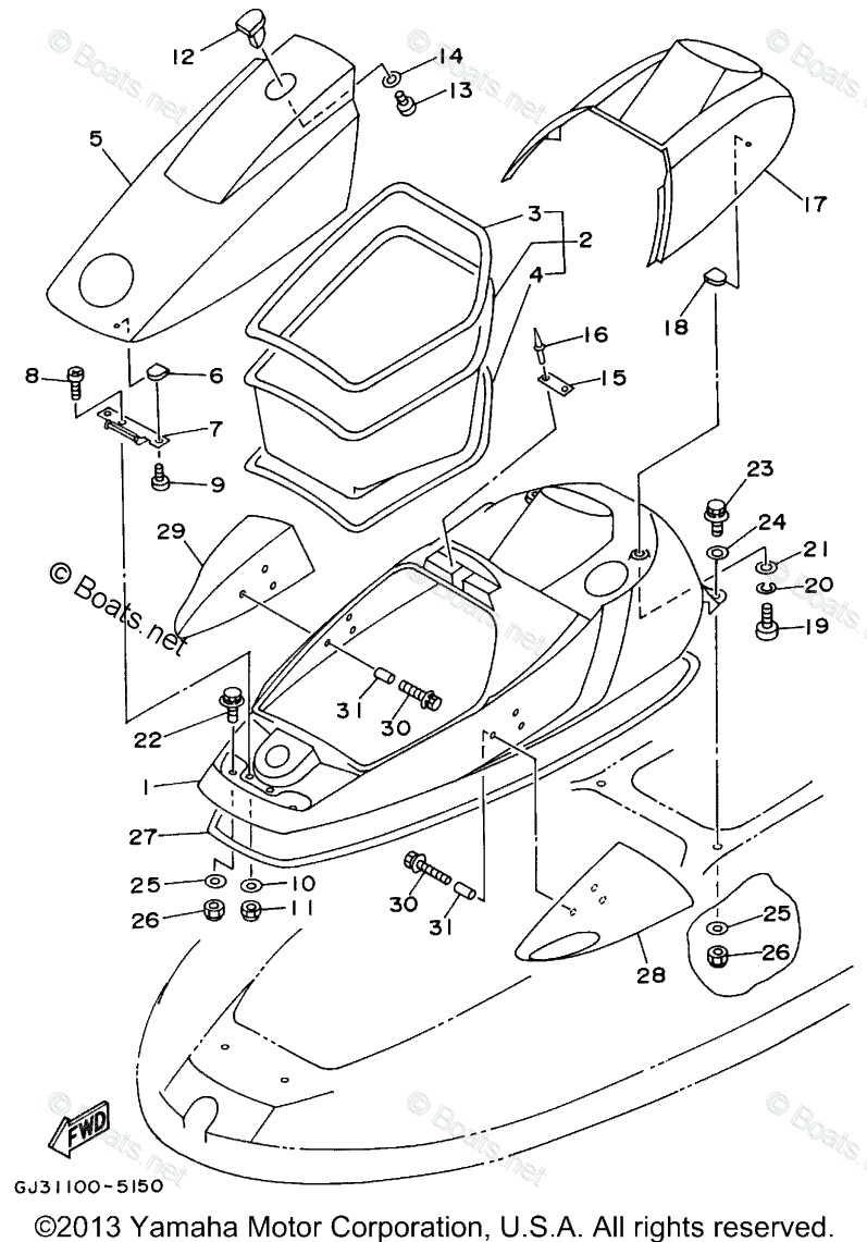 Yamaha Waverunner 1995 OEM Parts Diagram For Engine Hatch | Boats.net