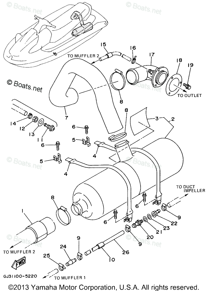 Yamaha Waverunner 1995 OEM Parts Diagram For Exhaust 2 | Boats.net