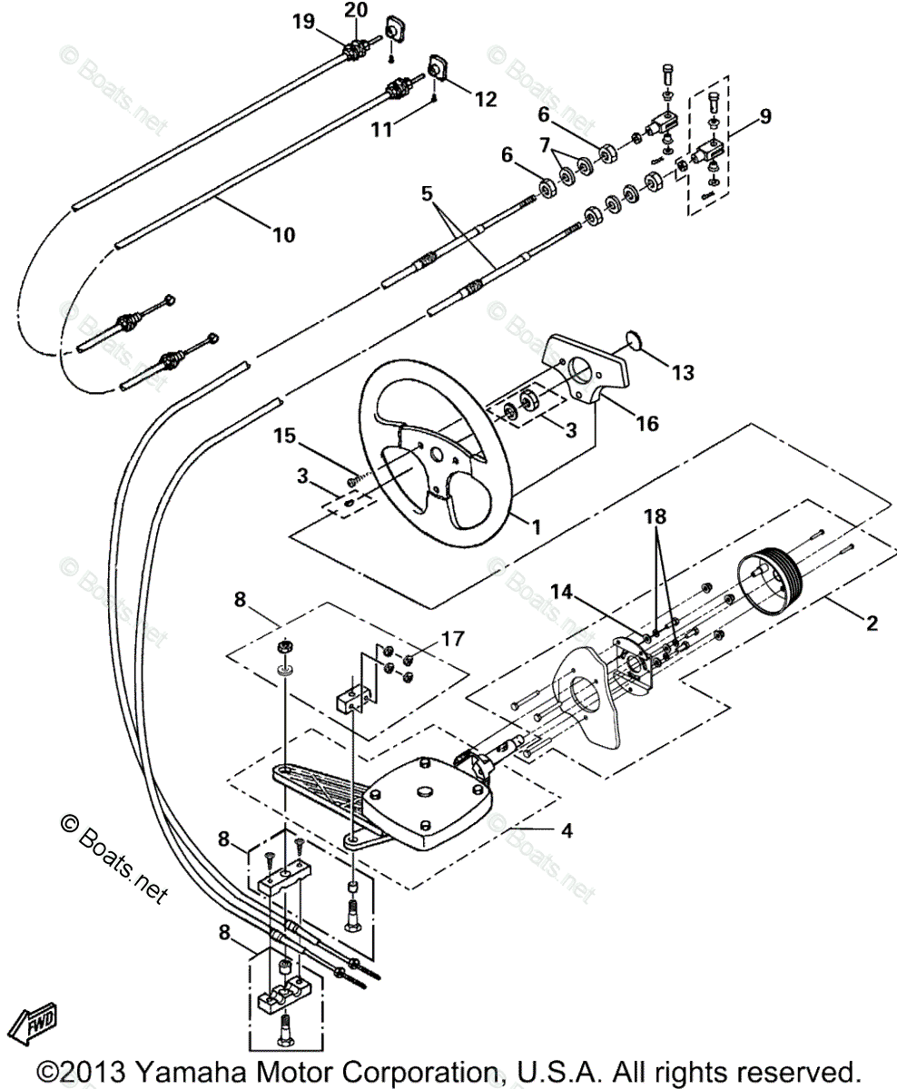 Yamaha Boats 1999 OEM Parts Diagram for Steering Cables