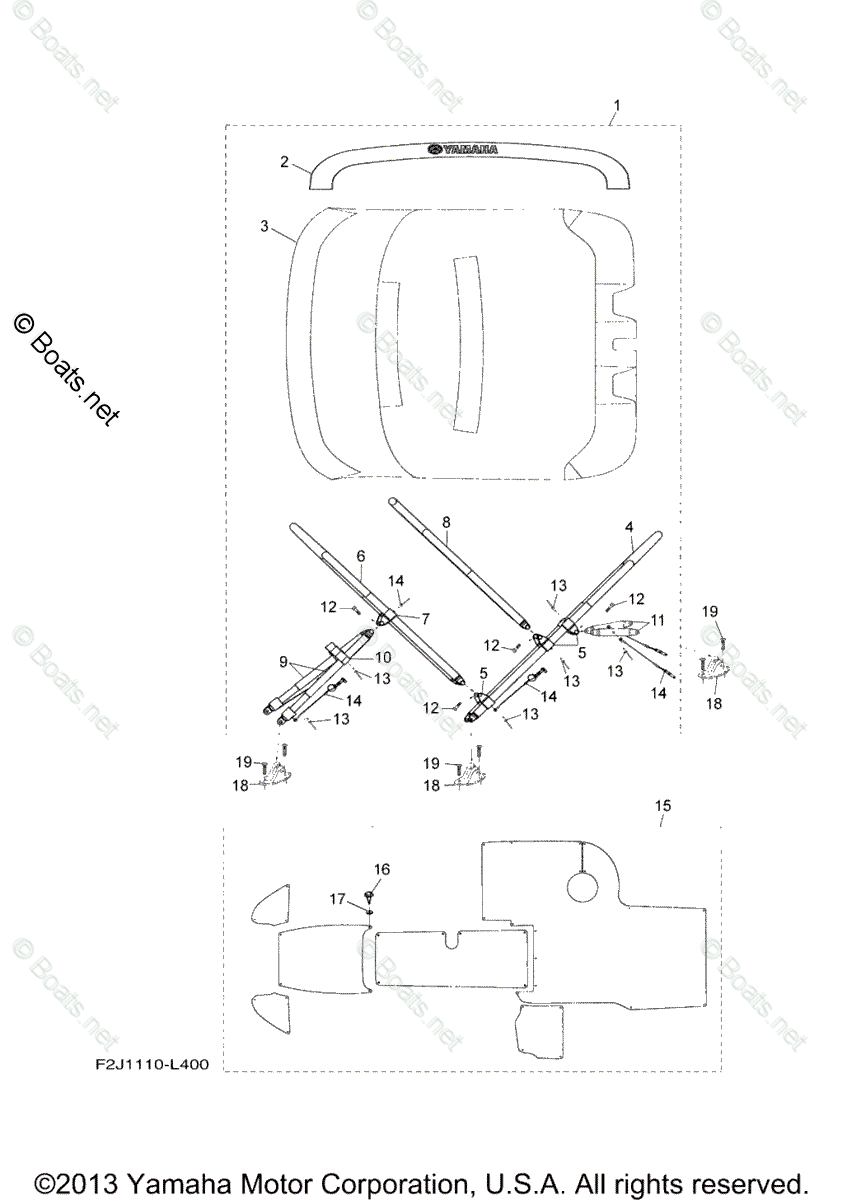 Yamaha Boats 2012 OEM Parts Diagram for Bimini Top Carpet