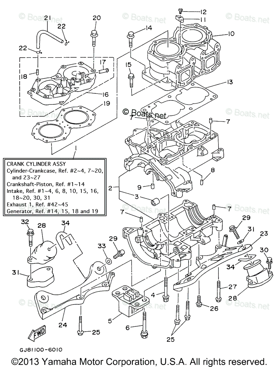 Yamaha Waverunner 1996 OEM Parts Diagram for CYLINDER CRANKCASE | Boats.net