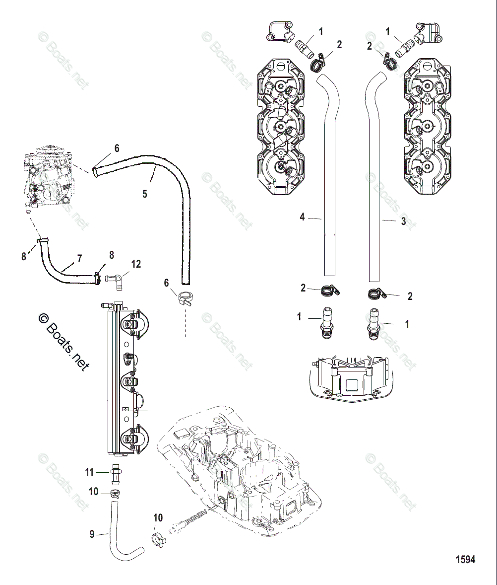 Mercury Outboard 200HP OEM Parts Diagram for Water Hoses
