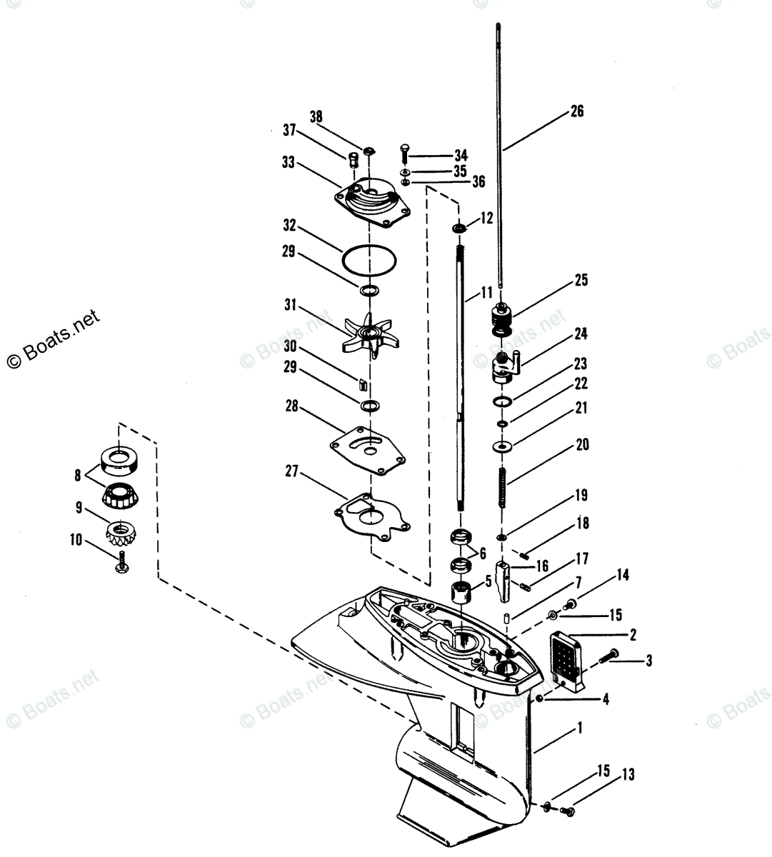 Mercury Outboard 25HP OEM Parts Diagram for Gear Housing (Drive Shaft ...