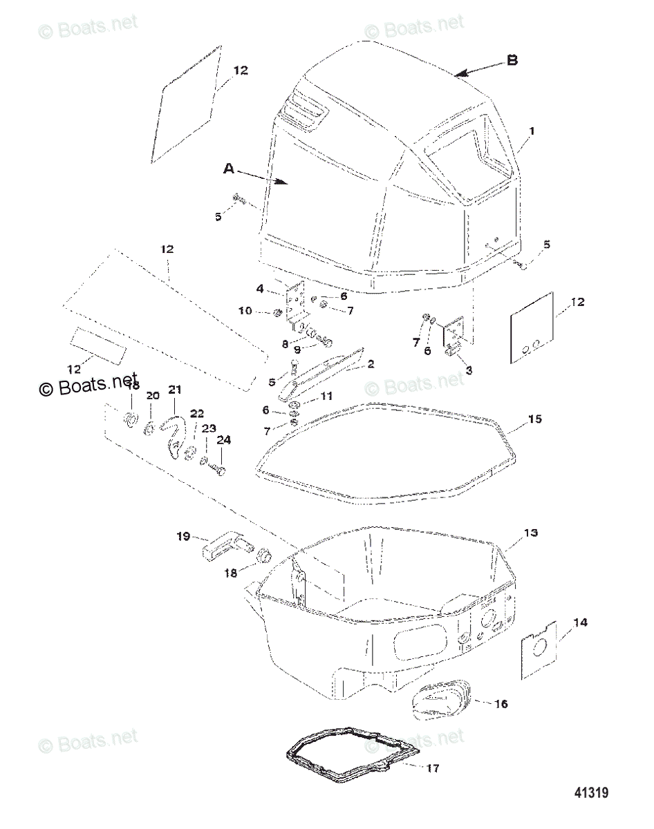 Mercury Outboard 25HP OEM Parts Diagram for Cowl Assembly, Top and ...