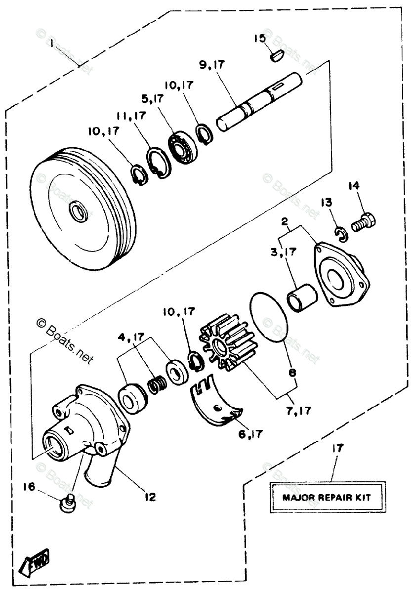 Yamaha Sterndrive 4.3L 262 CID V6 1990 OEM Parts Diagram For Raw Water ...