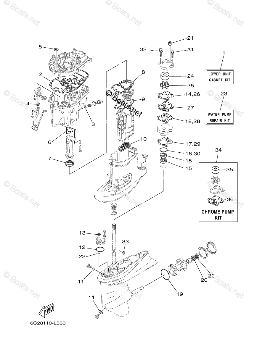 Yamaha Outboard Parts by HP 60HP OEM Parts Diagram for Repair Kit 2