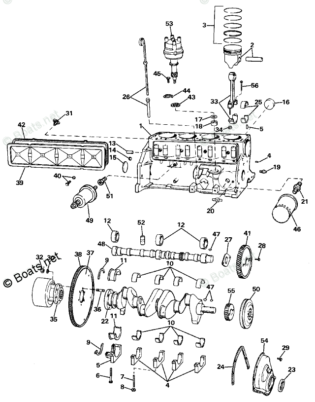 OMC Sterndrive 3.0L 181 CID Inline 4 OEM Parts Diagram for CRANKCASE ...