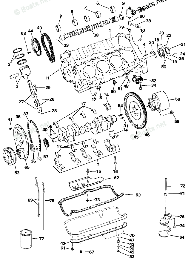 OMC Sterndrive 5.70L 350 CID V8 OEM Parts Diagram for CRANKCASE | Boats.net