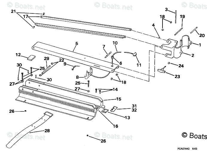 OMC Trolling Motor 12 Volt OEM Parts Diagram for Bow Arm & Deck Bracket